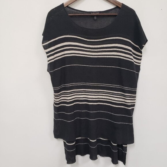 Eileen Fisher Womens Oversized Tunic Top Size M Gray Striped Lagom Sustainable - Picture 1 of 8